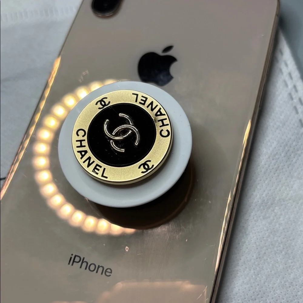 Chanel White Gold & Black CC Logo Phone Ring Grip